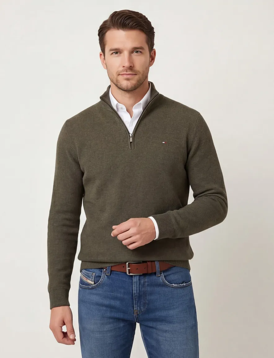 Portofino half zip trui donkergroen gemeleerd