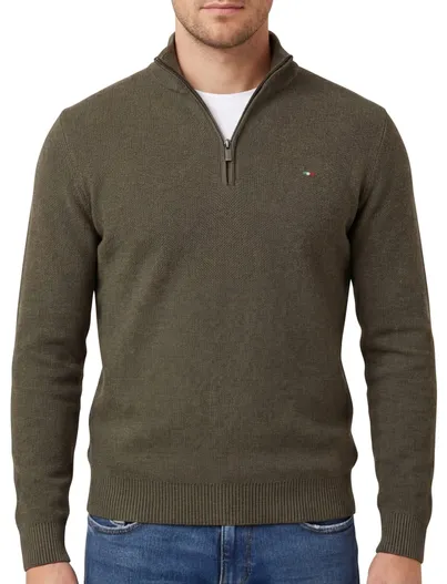 Portofino Portofino half zip trui donkergroen gemeleerd