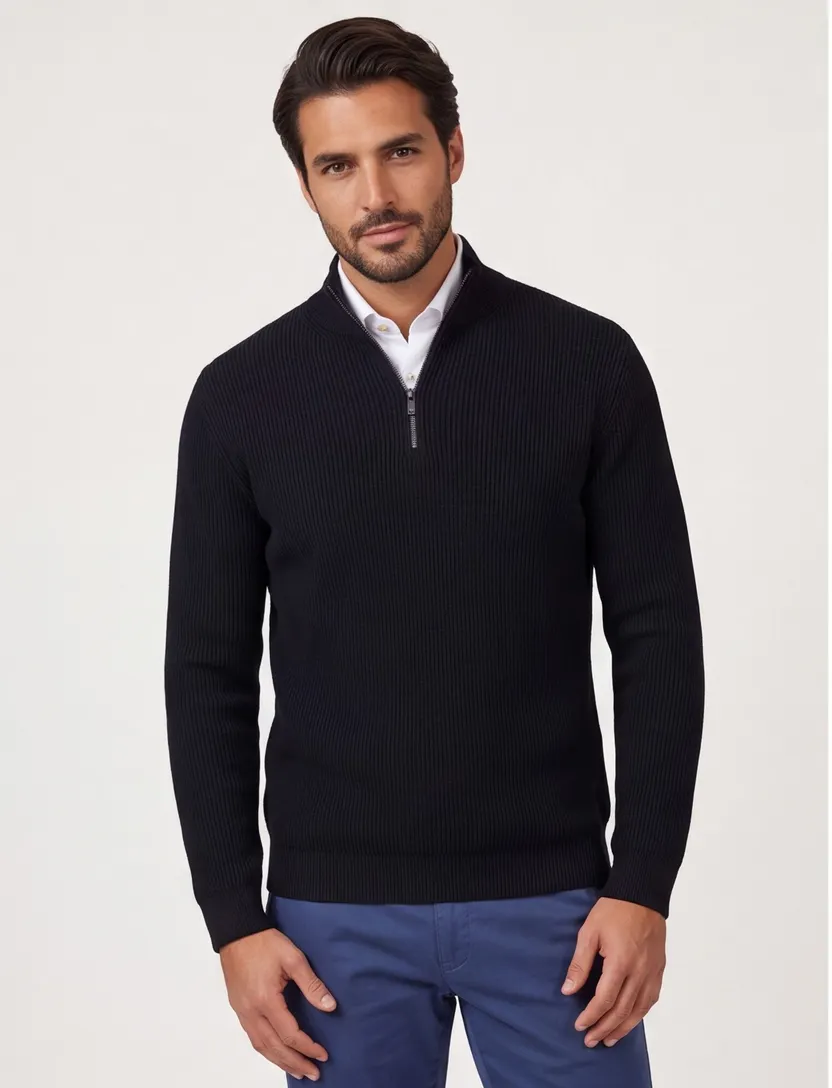 Portofino trui extra lange gebreid katoen navy ml7