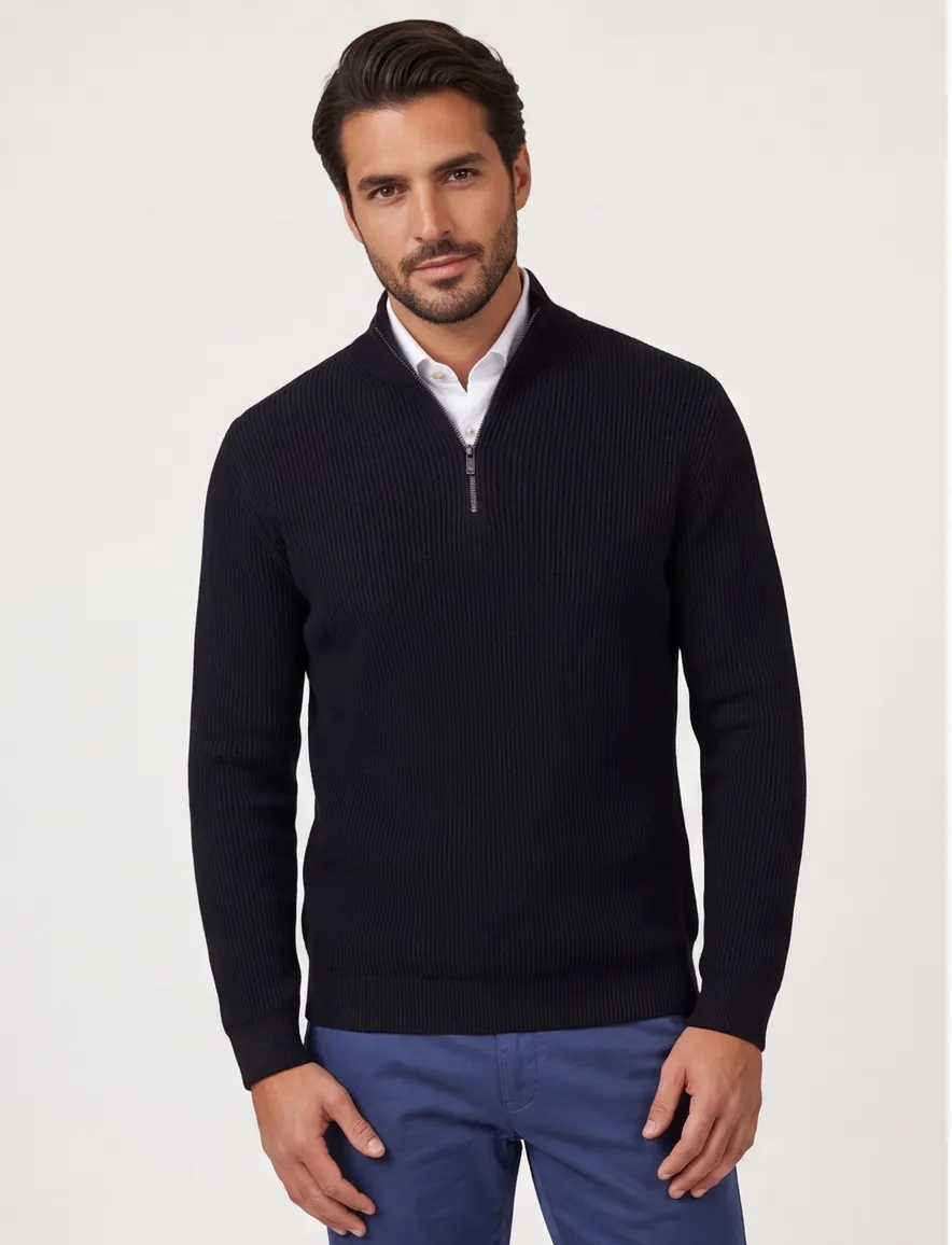 Portofino trui extra lange gebreid katoen navy