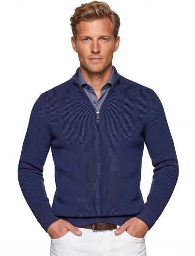 Portofino Portofino trui extra lange mouwlengte donkerblauw effen