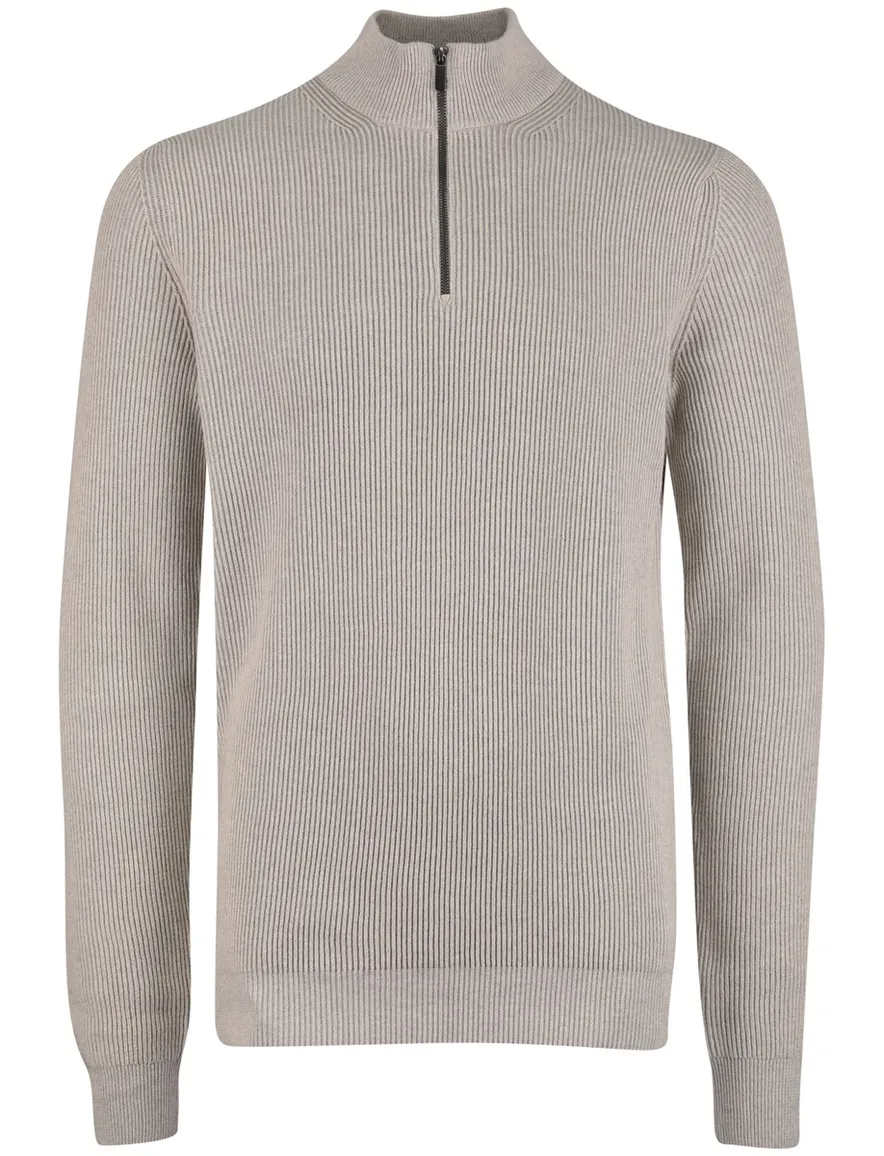 Portofino trui half zip beige katoen