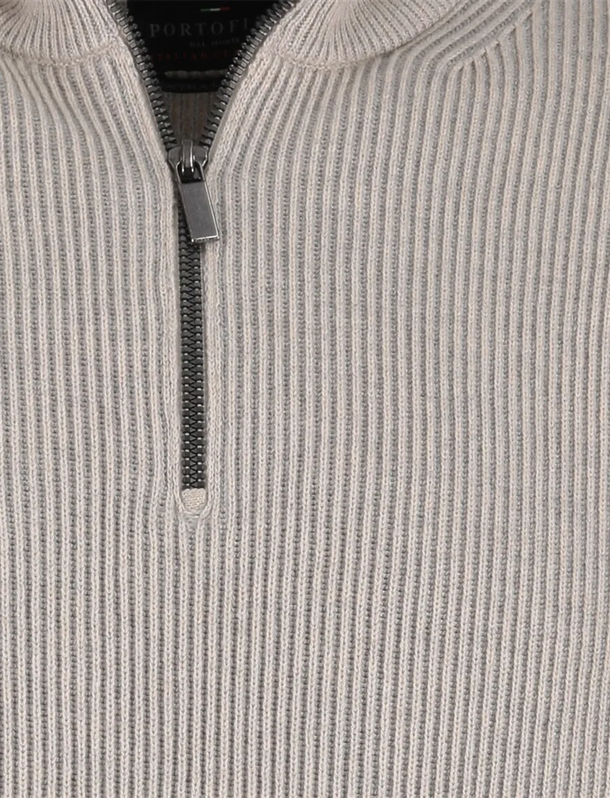 Portofino trui half zip beige katoen