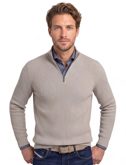 Portofino Portofino trui half zip beige 100% katoen ml7