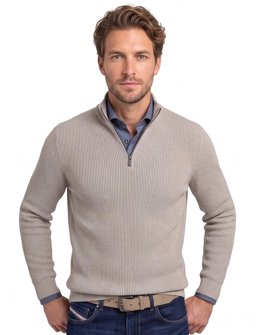 Portofino trui half zip beige 100% katoen ml7