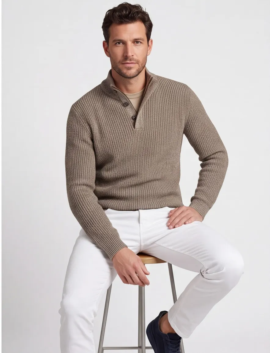 Portofino trui extra lange mouwlengte khaki