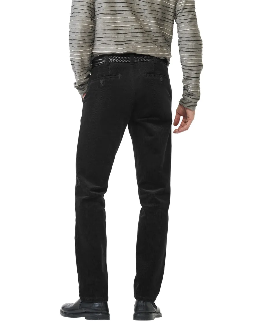 Meyer chino broek Bonn zwart corduroy effen