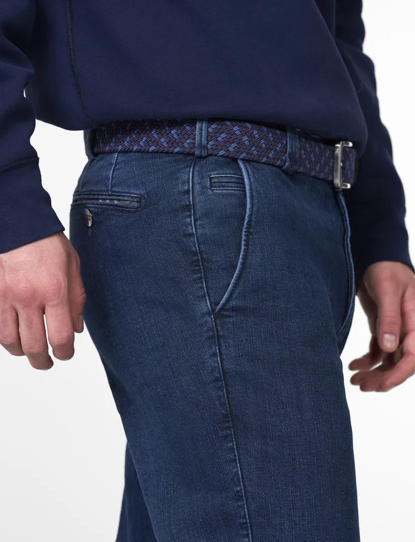Meyer flatfront broek Bonn denim donkerblauw