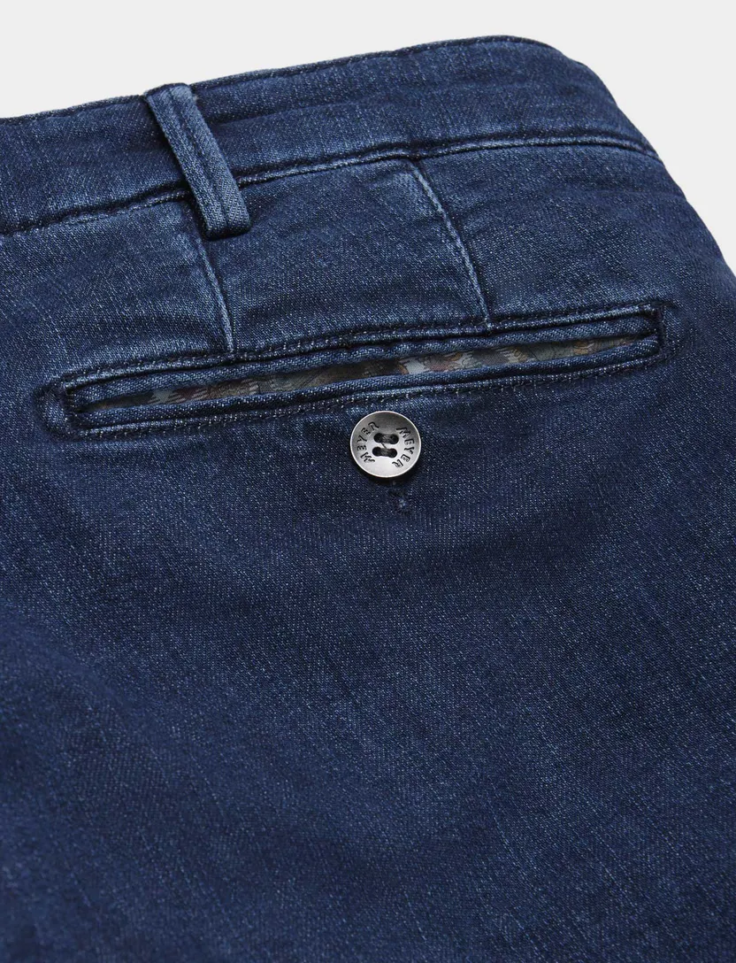 Meyer flatfront broek Bonn denim donkerblauw