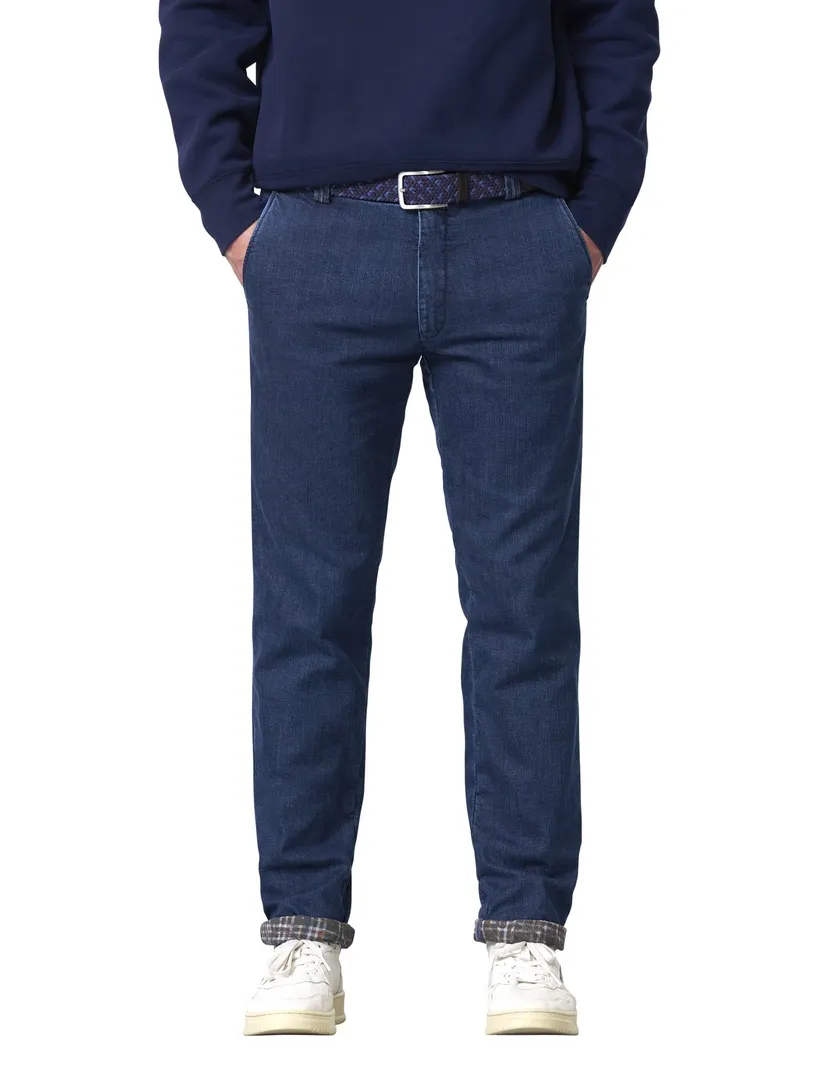 Meyer flatfront broek Bonn denim donkerblauw