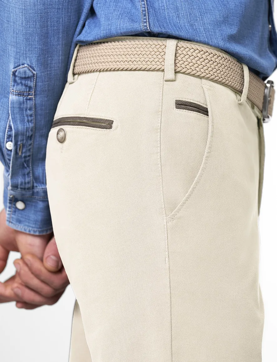 Meyer broek creme effen flatfront katoen Bonn normale fit