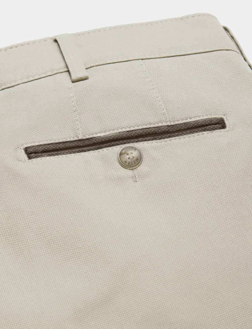 Meyer broek creme effen normale fit flatfront katoen Bonn