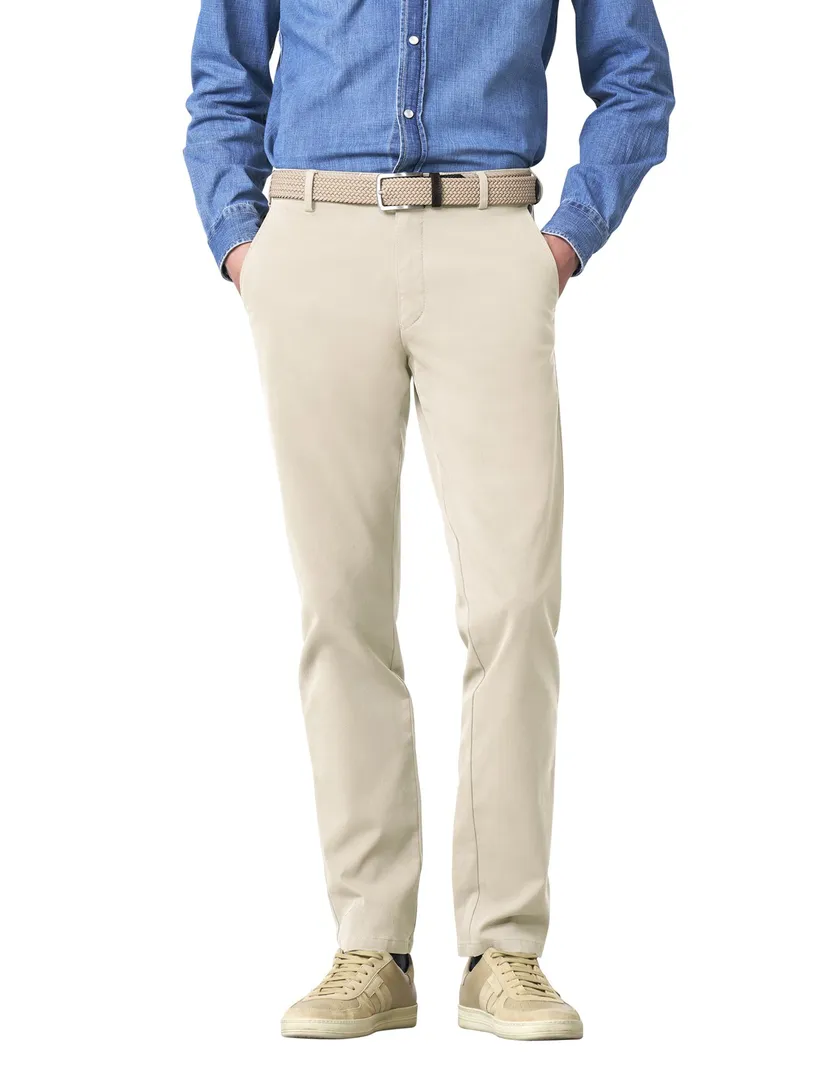 Meyer broek creme effen normale fit flatfront katoen Bonn