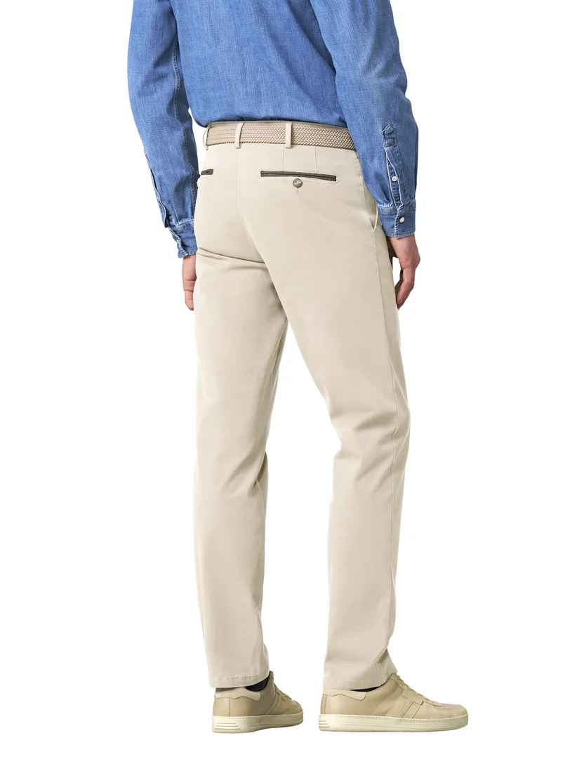 Meyer broek creme effen normale fit flatfront katoen Bonn