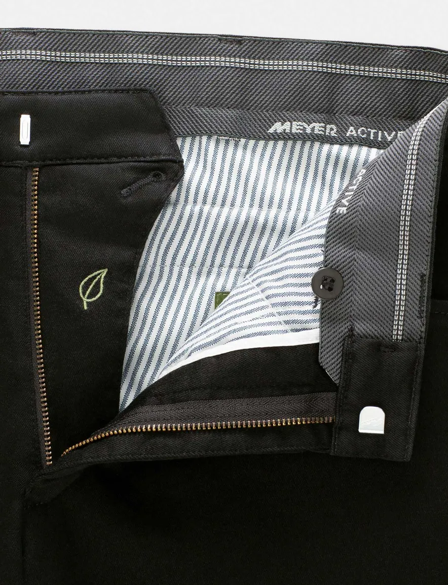 Meyer broek Dublin chino zwart effen katoen normale fit