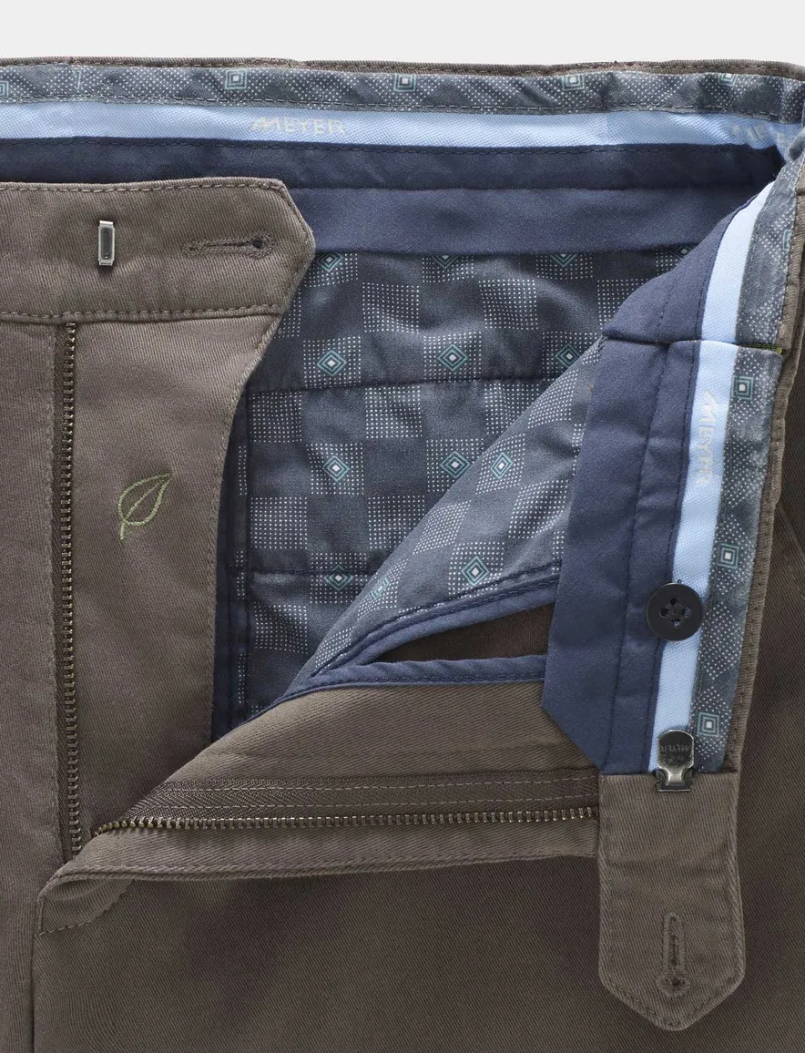 Meyer flatfront broek Oslo bruin effen katoen