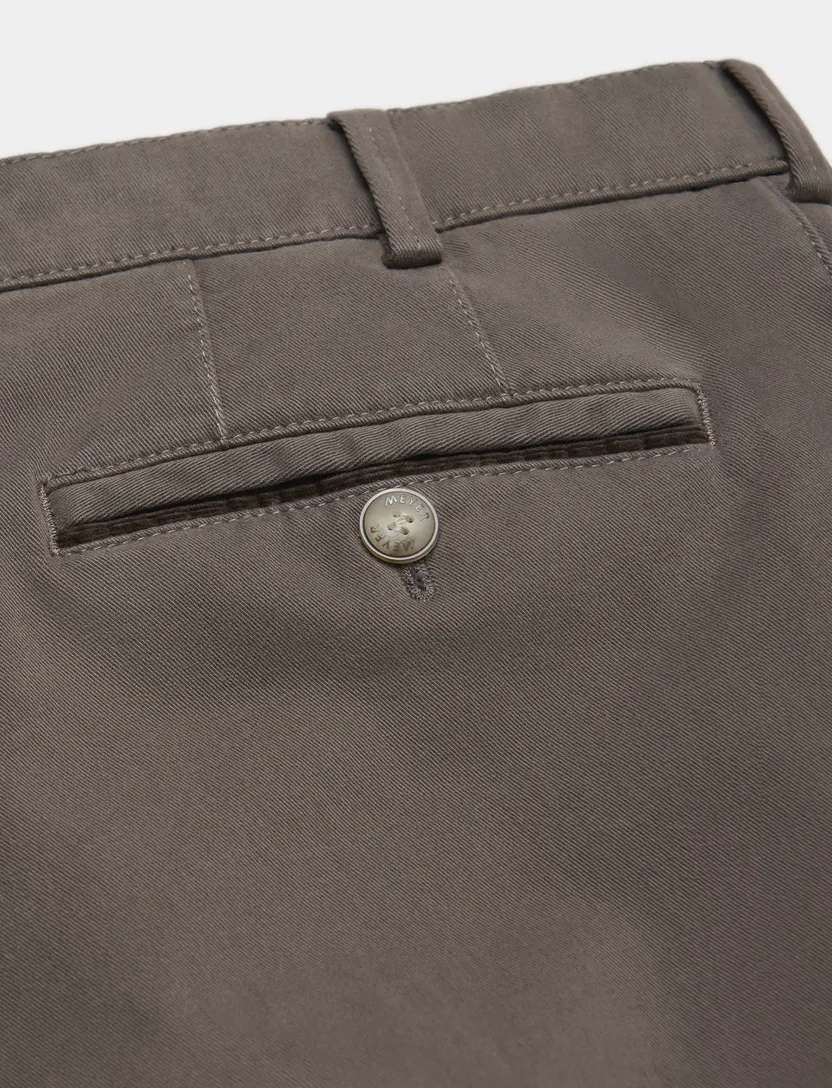 Flatfront broek Meyer Oslo bruin effen katoen