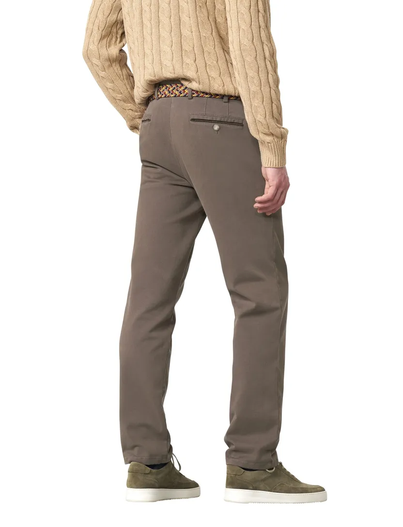 Flatfront broek Meyer Oslo bruin effen katoen