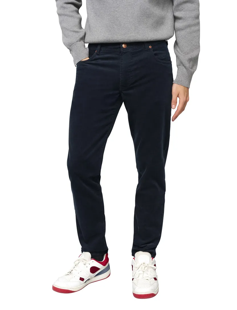 5p broek Meyer M5 Five donkerblauw effen corduroy