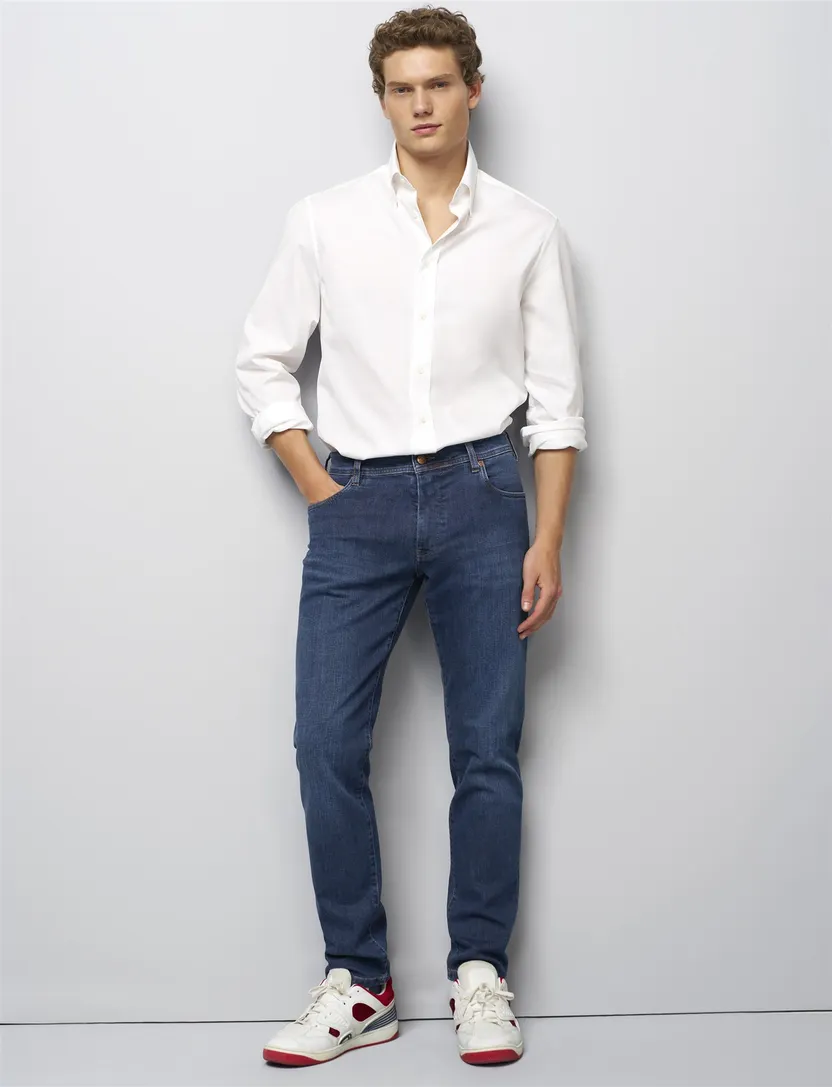 Broek Meyer donkerblauw Five normale fit