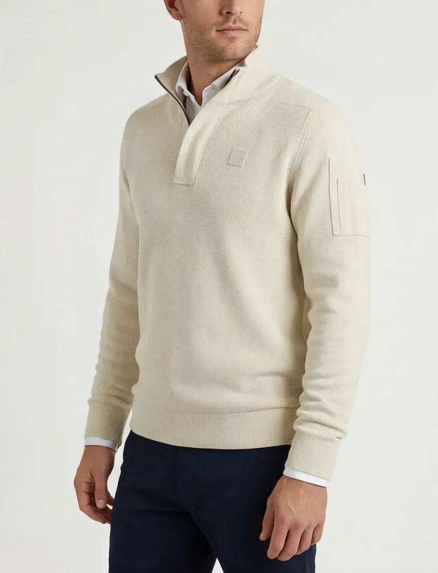 PME trui effen creme normale fit katoen