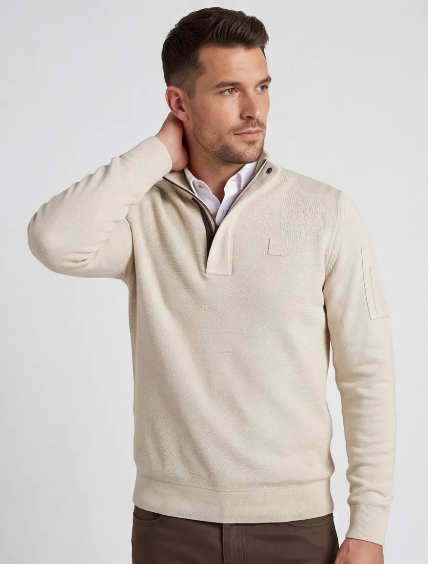 PME trui effen creme normale fit katoen