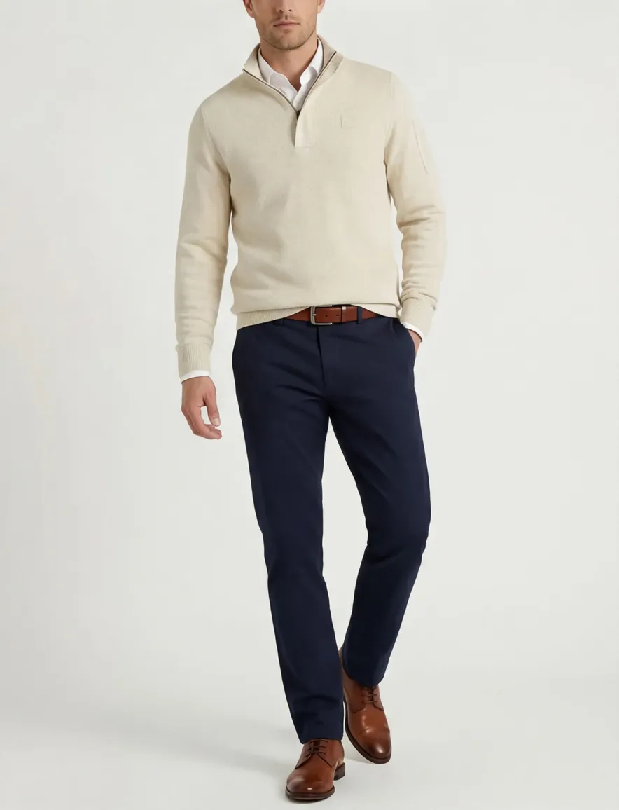 PME trui effen creme normale fit katoen