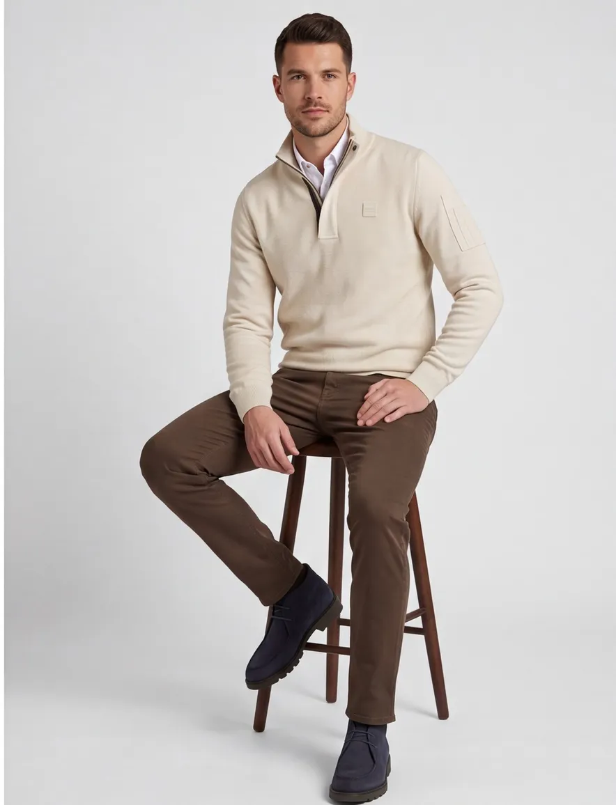 PME trui effen creme normale fit katoen