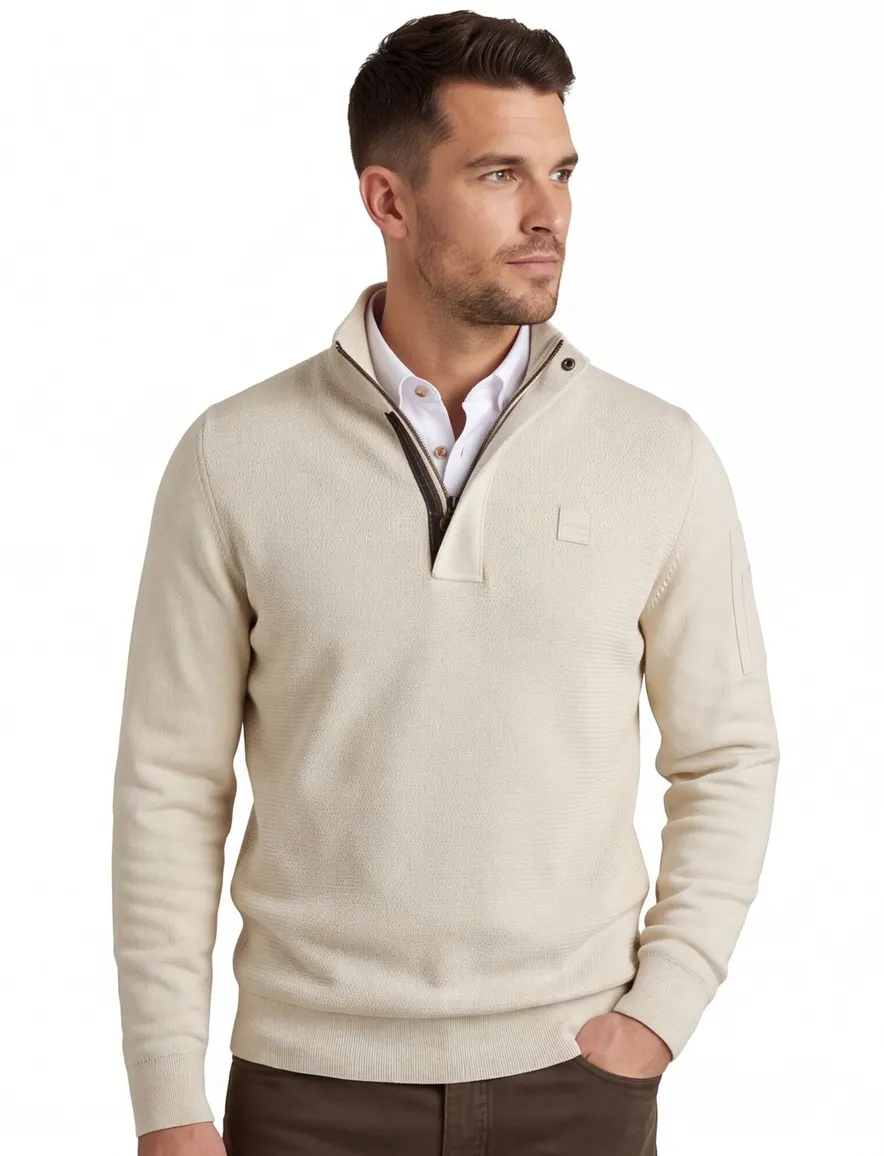 PME trui effen creme normale fit katoen