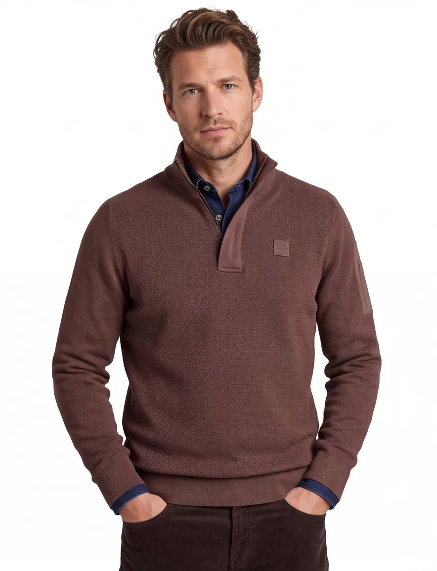 PME trui effen bordeaux normale fit half zip