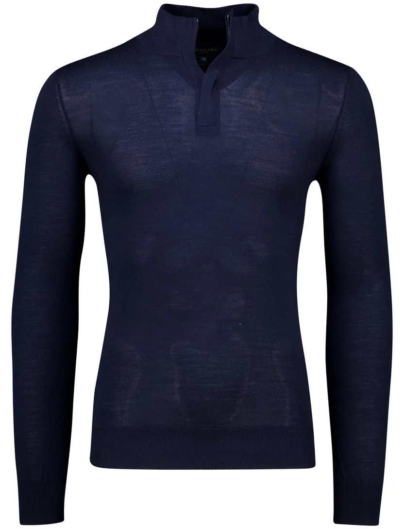 Donkerblauwe Cavallaro Saronno half zip merinowol