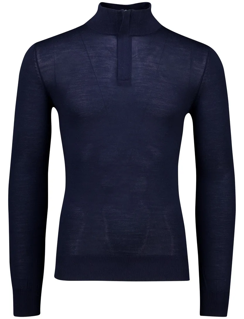 Donkerblauwe Cavallaro Saronno half zip merinowol