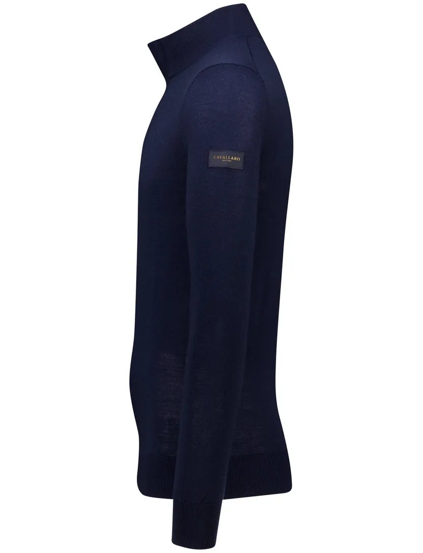 Donkerblauwe Cavallaro Saronno half zip merinowol