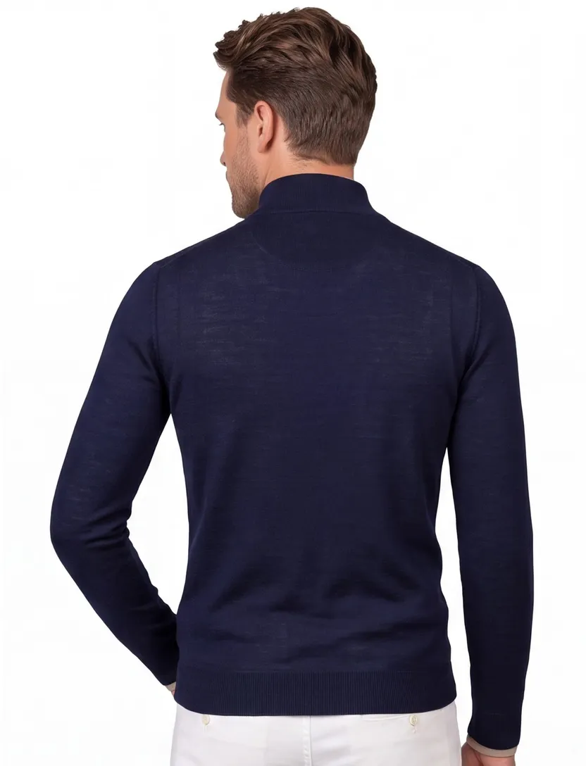 Donkerblauwe Cavallaro Saronno half zip merinowol