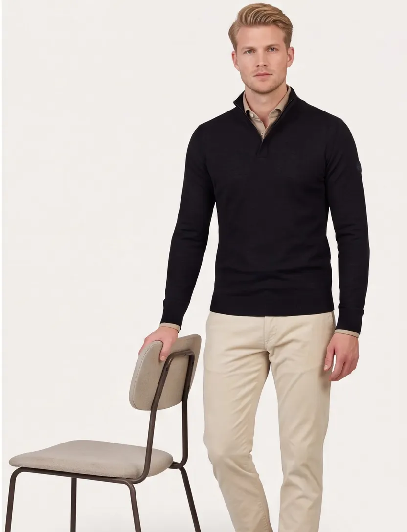 Trui Cavallaro Saronno half zip zwart merinowol