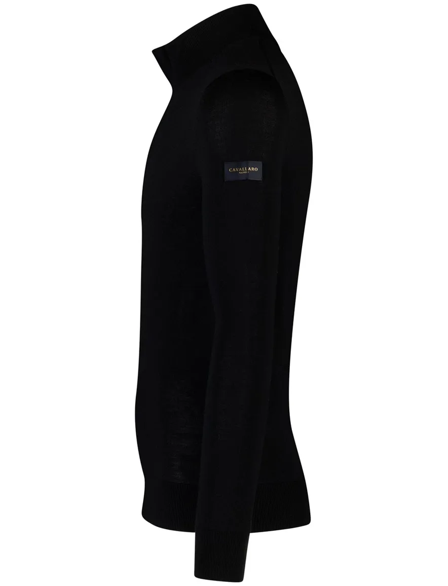 Cavallaro Saronno half zip pullover zwart merinowol