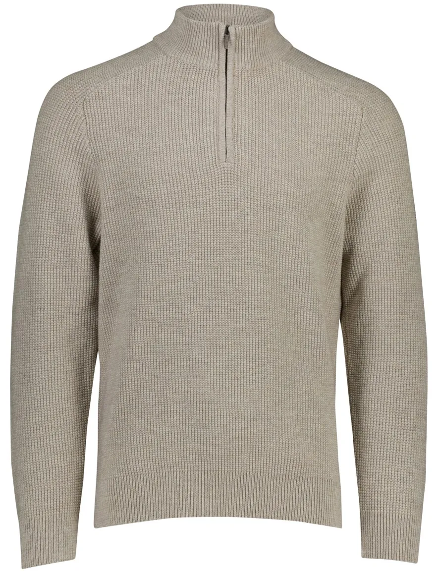 Cavallaro Sagio trui half zip beige effen gebreid