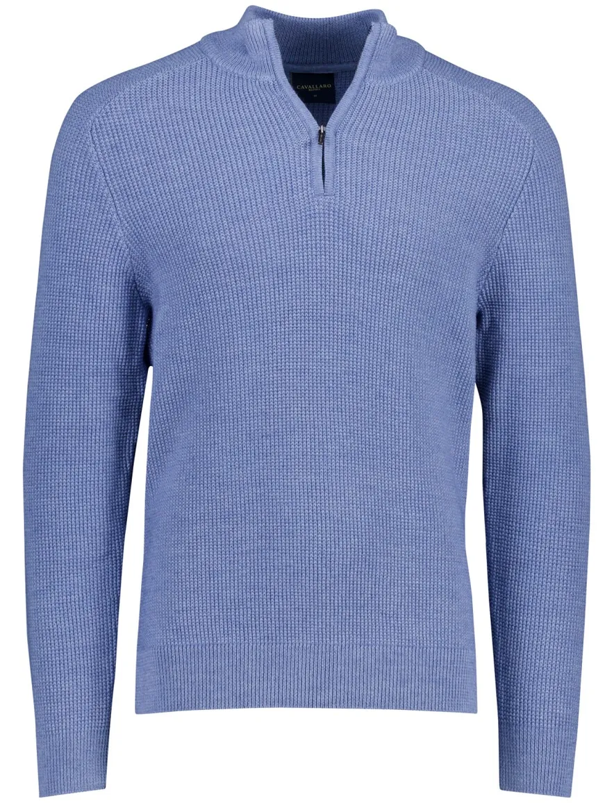 Cavallaro Sagio blauw half zip effen normale fit