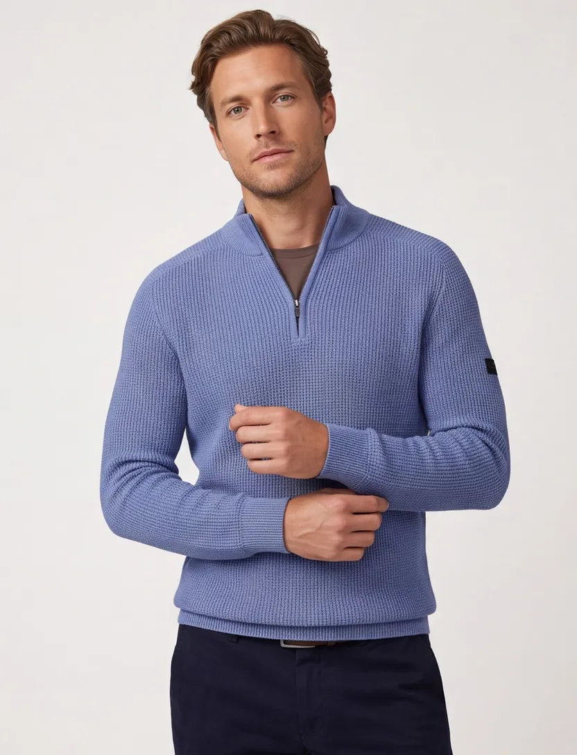 Cavallaro Sagio blauw normale fit half zip effen