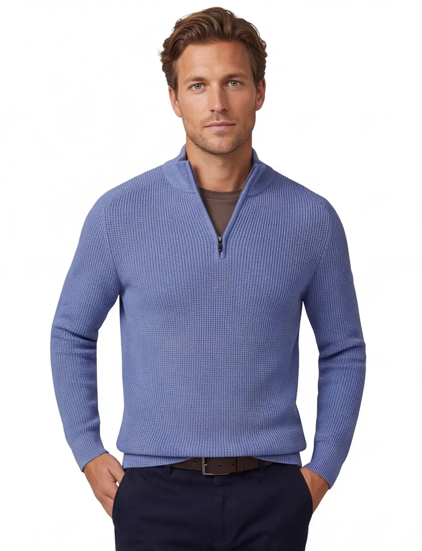 Cavallaro Sagio blauw normale fit half zip effen