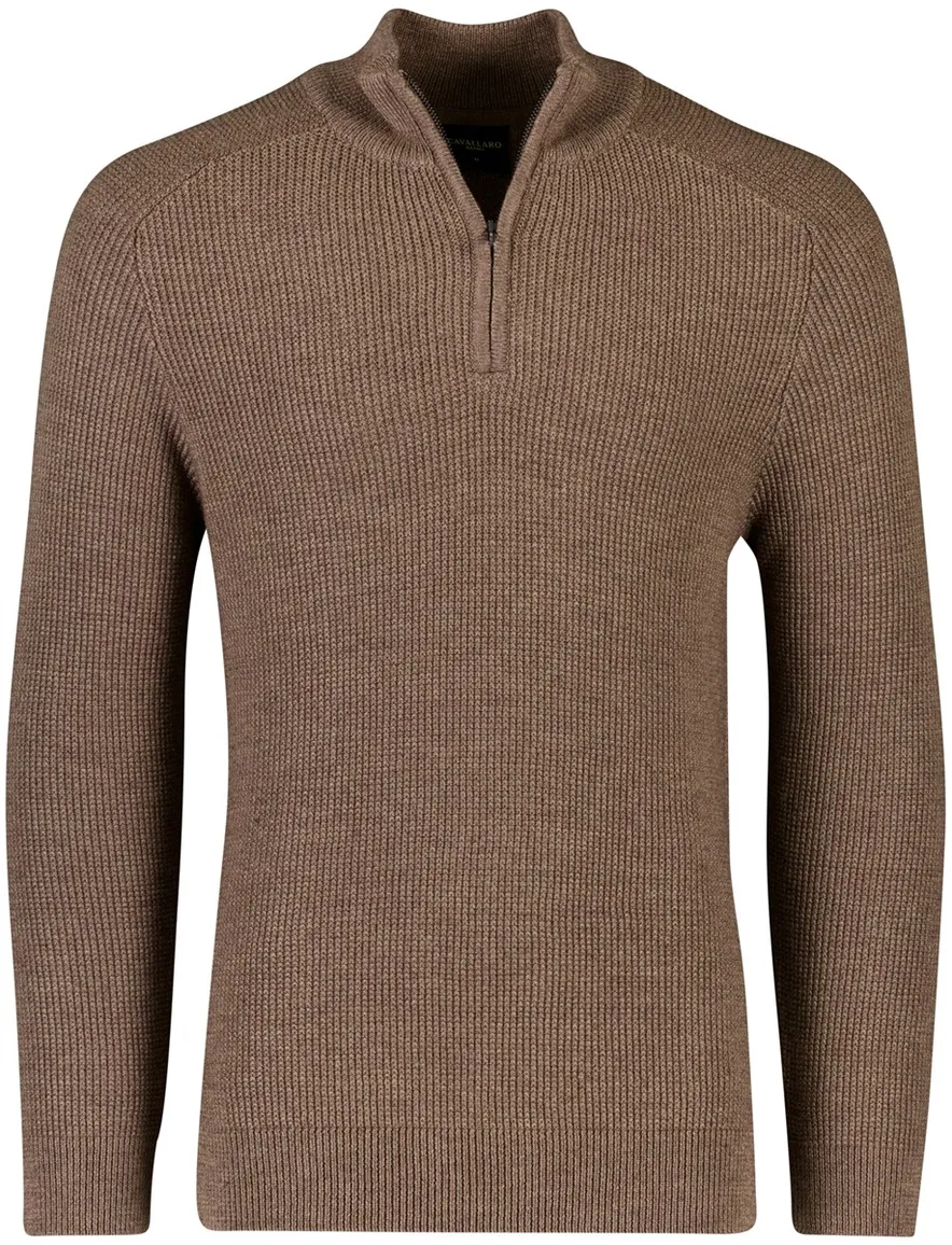 Cavallaro sagio gebreide half zip trui bruin