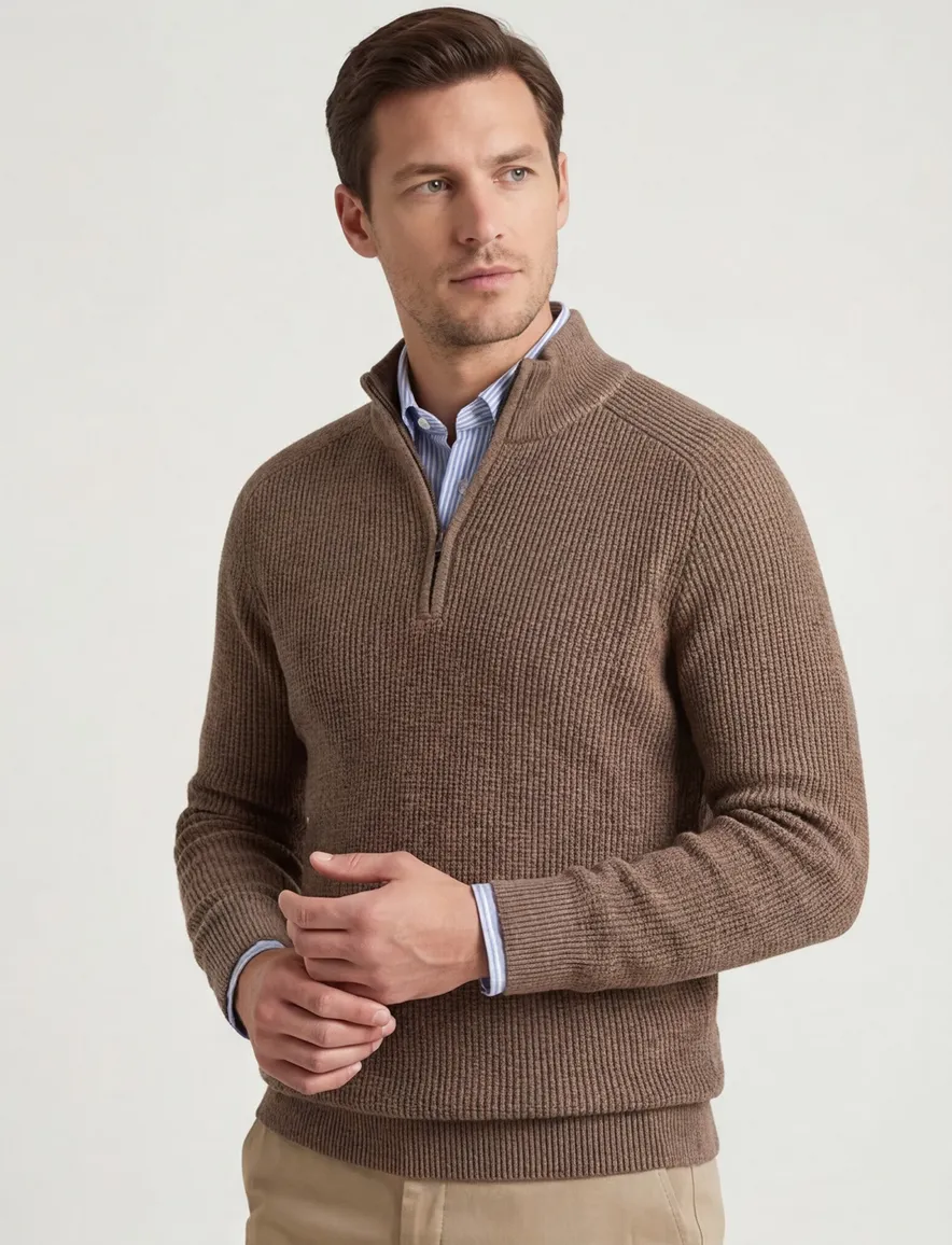 Cavallaro sagio gebreide half zip trui bruin
