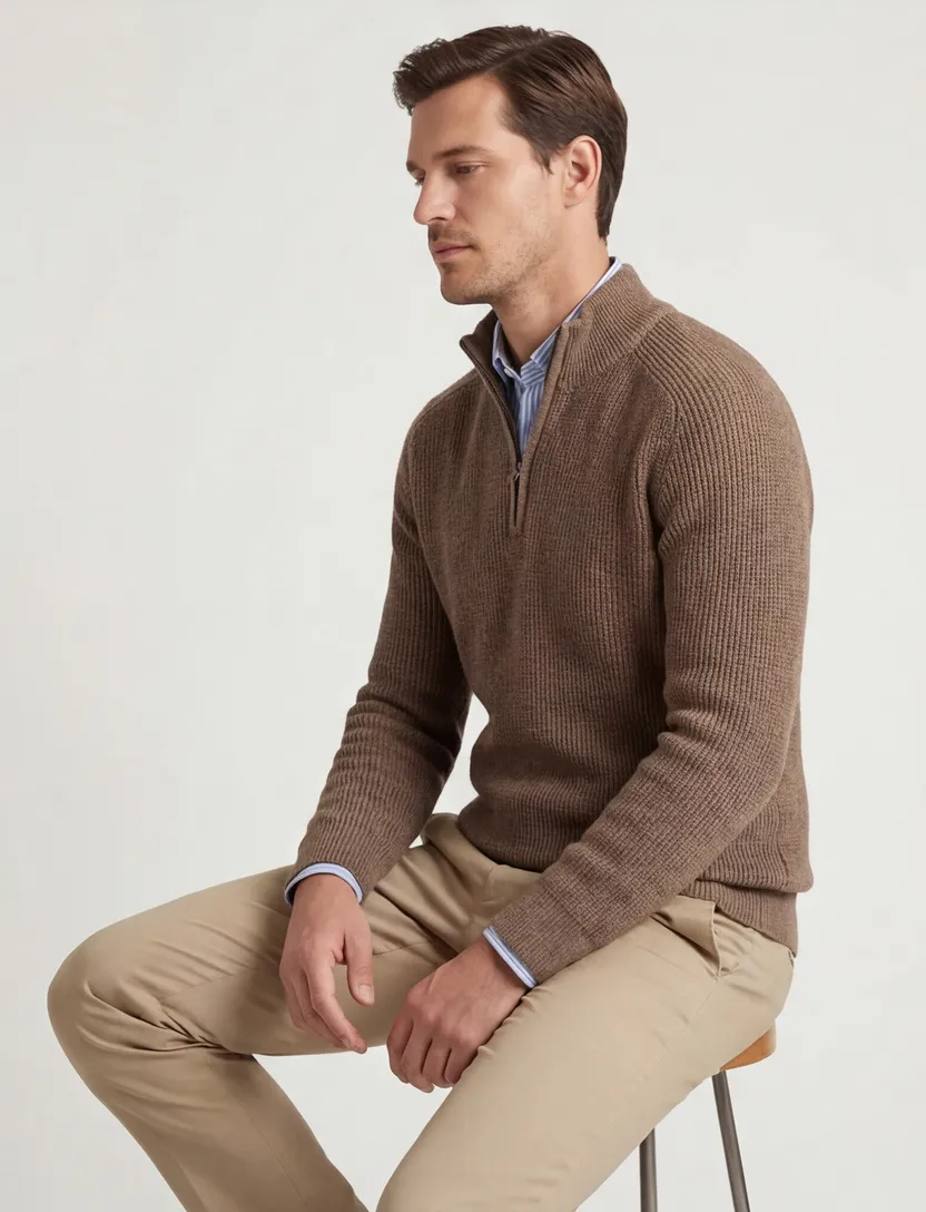 Trui Cavallaro Sagio gebreide half zip bruin