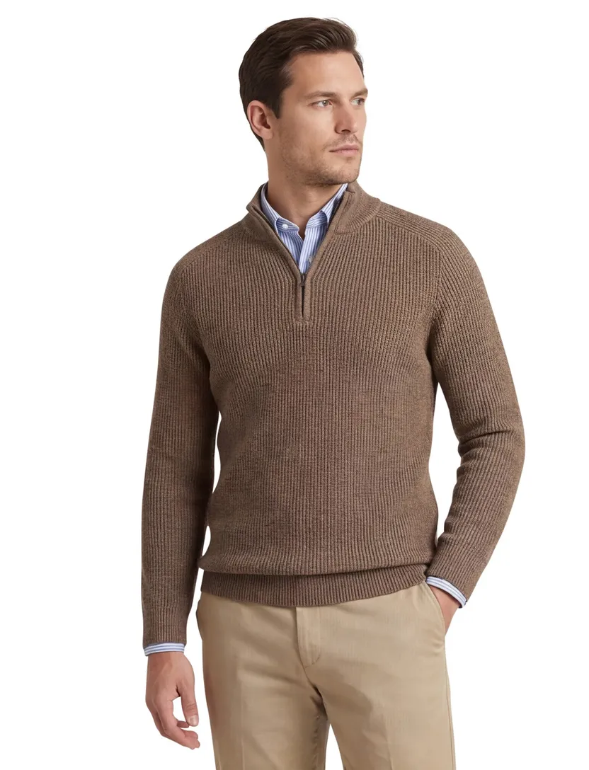 Trui Cavallaro Sagio gebreide half zip bruin