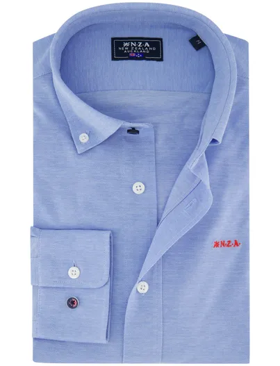New Zealand NZA overhemd lichtblauw Riley knitted button-down collar