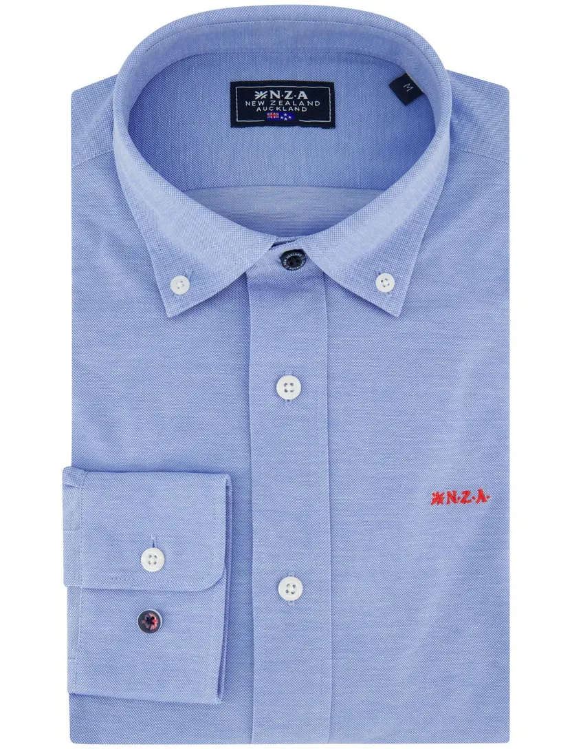 NZA overhemd lichtblauw Riley knitted button-down collar