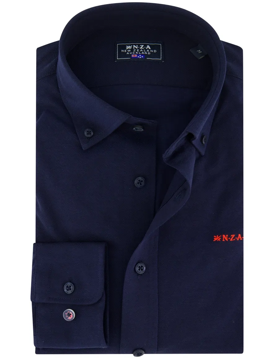 NZA overhemd donkerblauw knitted Riley 100% katoen