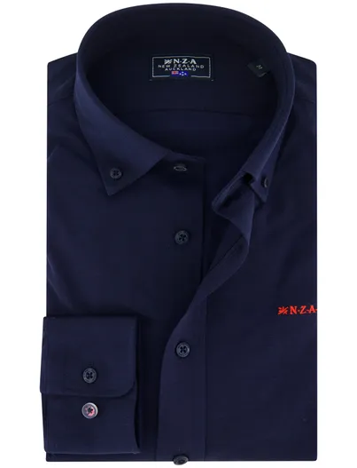New Zealand NZA overhemd donkerblauw knitted Riley button-down collar