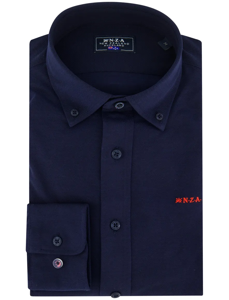 NZA overhemd donkerblauw knitted Riley 100% katoen
