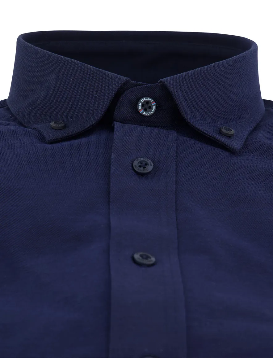 NZA overhemd donkerblauw knitted Riley 100% katoen